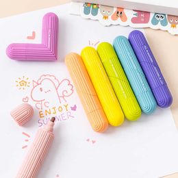 6pcs Flexible Love Highlighter Pen Set Dual Side Writing Retro Color Marker Liner Drawing Office School A6995
