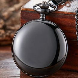 Pocket Watches Roman Numeral Black Mechanical Watch Fob Chain Luxury Smooth Vintage Steampunk Skeleton Clock For Men Women