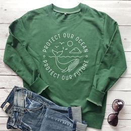 Protect Our Ocean Protect Our Future Sweatshirt Save Whale Slogan Women Clothing Cleanup Beach Jumper Casual Shirts Drop1244w