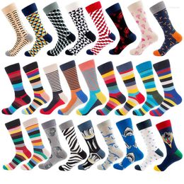 Men's Socks Men Happy Geometric Plaid Dot Stripe Pattern Funny Crew Casual Warm Cotton Unisex Long Gift For