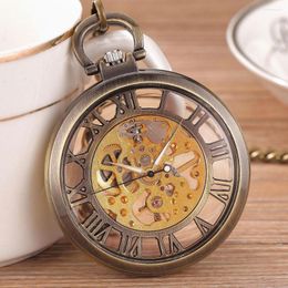 Pocket Watches Mechanical Watch Pendent Chain Skeleton Transparent Hollow Metal Vintage Steampunk Fob Clock For Men