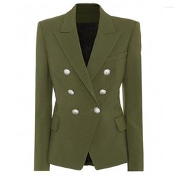 Women's Suits Classic High-end Ladies Blazer 2022 Autumn And Winter Turn Slim Long-sleeved Women's Jacket Suit Army Green Double