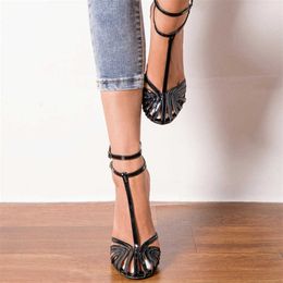 Summer Black Sexy Sandals Stiletto 2022 High Heel Modern Hollow One Word Buckle Dance Shoes Fashion Party Matching Skirt T230103 881