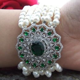 Beautiful 8strands white freshwater pearl zircon accessories bracelet