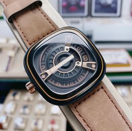 Sete sexta-feira masculino relógios de luxo qualidade superior movimento quartzo pulseira couro real clássico designer relógio presente para o amante moda wris314k