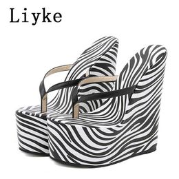 Sandals Liyke Summer Platform Wedges Women Slippers Sandals Fashion Zebra Pattern Thick Bottom High Heels Ladies Shoes Flip Flops 35-42 T221209