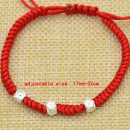 Charm Bracelets Lovers Lucky Jewelry Women Bead Red String 925 Sterling Silver Flower Adjustable Handmade Bangles Men