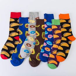 Men's Socks 2022 Colorful Men Combed Cotton Doughnut Food Series Pattern Casual Crew Happy Party Dress Crazy Chaussettes