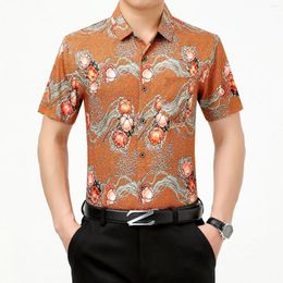 Men's Casual Shirts Men's Flowers Shirt Tops 2022 Summer Ice Silk Printing Clothing Male Non Iron Floral Printed Dress