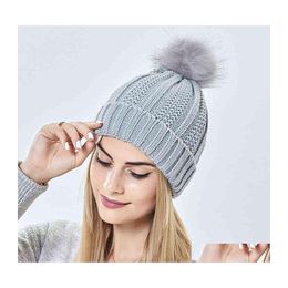 Party Hats Women Men Autumn Winter Knitted Hat Solid Colour Beanie Cap Fluffy Pompom Ball Sweet Cute Fashion Mticolor Accesories Vtm Dh943