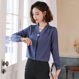 Women's Blouses Fashion Women Blouse And Tops Long Sleeve Office Ladies Work Clothes OL V-neck