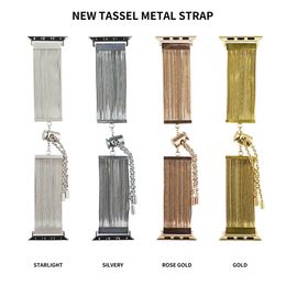 Stainless Steel Tassel Metal Strap For Apple Watch Band 49mm 44mm 40mm 45mm 41mm 38mm 42mm Chain Bracelet Iwatch Series 8 3 4 5 6 Se 7 Replacement Watchbands Accessories