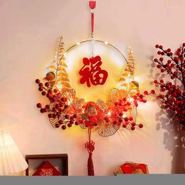 Strings 2023 Chinese Spring Festival Gold Leaf Wreath Room Hanging Decoration Home Door Luminous Garland