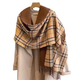 Scarves Hat gloves suit scarf British plaid cashmere face two color winter thick warm with tassels