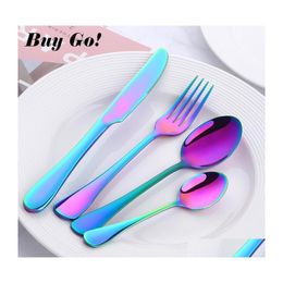 Dinnerware Sets 2 Colorf Flatware Set Forged 18/8 Luxury Cutlery Stainless Steel Utensils Kitchen Knife Fork Spoon Drop Delivery Hom Dhifk