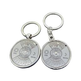 Creative Party Favour gifts 50 Years Perpetual Calendar Keychain Sun Moon Compass Valentine's Day Couple Gift Metal Key Chain Pendant Bottle Opener DH661