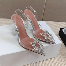 Amina muaddi Begum Crystal embellished buckle PVC pump sandals Women's luxury Designer Clothing Shoes Real cow leather soles perfectly restore 9.5cm women's party
