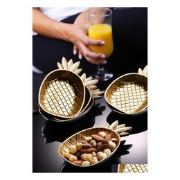 Bowls 6Pcs Pineapple Snack Gold Bowl Fruit Rice Serving Storage Container Lunch Bento Box Decoration Tableware Sugar Drop Delivery H Dhyws