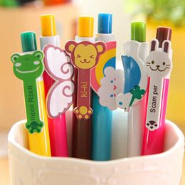 6pcs Lovely Ballpoint Pen Cartoon Animal Rainbow Blue Colour Ink 0.5mm Roller Ball for Writing Office School A6207