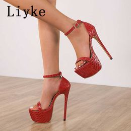 Snake Super Liyke High Red Thin Print Sexy Heels Platform Sandals Fashion Open Toe Ankle Buckle Strap Stripper Shoes Women Pumps T221209 667