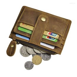Wallets Leather Wallet For Men The First Layer Of Oil Wax Men's Multi-card Button Mini Small Card Coin Bag