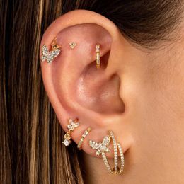 Hoop Earrings Zircon Crystal Butterfly For Women C Shape Ear Cuff Clip Piercing Vintage Jewelry Gift Brincos