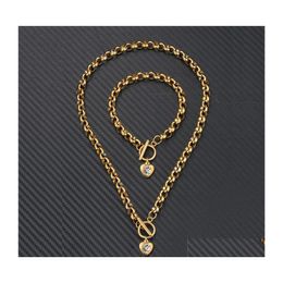 Pendant Necklaces Sier Gold Love Necklace Bracelet Set Wedding Jewellery Heart Bangle Sets 2 In 1 Fashion Accessories X199Fz A Drop De Dham7