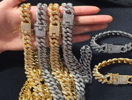 Hip Hop Jewelry Mens Gold Silver Miami Cuban Link Chain Necklaces Fashion Bling Diamond Iced Out Chian Necklace for Women Bracelet3471424