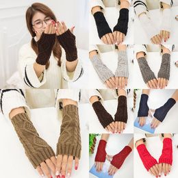Women Stylish Hand Warmer Winter Gloves Arm Crochet Knitting Faux Wool Mitten Warm Fingerless Glove Twist Pattern Gloves