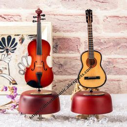 Decorative Figurines Miniature Violin Model Music Box Mini Guitar Musical Boxes Instrument Ornaments Display Christmas Gifts