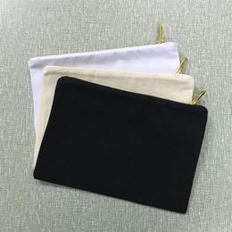 Fantastic metal zipperedd natural cotton canvas clutch bag black cotton cosmetic bag trendy blank makeup bag DIY screen printing241B