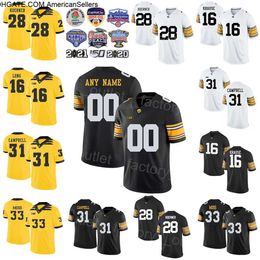 NCAA Iowa Hawkeyes College Football 31 Jack Campbell Jersey 28 Jack Koerner 33 Riley Moss 16 Paul Krause 33 Bob Sanders 16 Chuck Long Black White Yellow