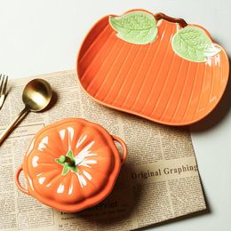 Bowls Pumpkin Ceramic Bowl Plate Cute Soup With Lid Salad Dessert Steamed Egg Baking Hallowmas Tableware Gifts