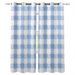 Curtain Sky Blue Watercolour Grid Curtains For Bedroom Living Room Luxury European