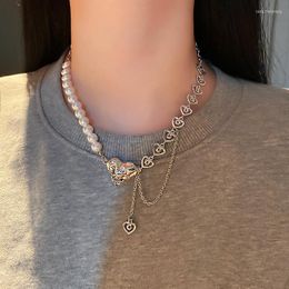 Chains MASA Vintage Luxurious Fashion White Colour Heart Zircon Pearl Necklace For Woman Wedding Engagement Choker Jewellery