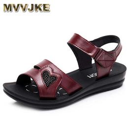 Summer Sandals Big Fashion Size New MVVJKE Woman Casual Sandals Comfortable Genuine Leather Women Mothers Shoes T F B