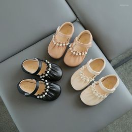 Flat Shoes Kids Girls Leather Baby Fahsion Children Ruffle Pearl Beige Round Toe Toddlers Mary Jane