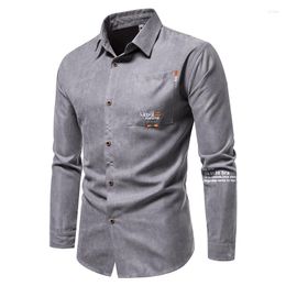 Men's Dress Shirts Fashion Formal Long Sleeve Turn-down Collar Solid Colour Men's Shirt Autumn Cargo Styles Alphabet Patterned Men Coat