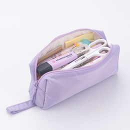 Angoo Cream Colour Pillow Pencil Bag Pen Case Waterproof Nylon Material Handle Storage Pouch for Stationery School A7163