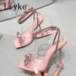 Crystal Transparent Bowknot 35-41 Fashion Women Size Liyke Sandals Summer Party Wedding High Heels Ladies Banquet Dress Shoes T221209 551