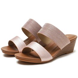 High Heels Women Slippers Platform Wedge Summer Designer Sandals PU Leather Slides Model Shoes Large Size T