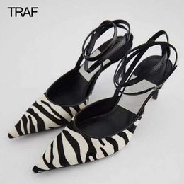 Strappy Women's TRAF Fashion Sandals 2022 Heeled Female High Heels Woman Pumps Stiletto Slingback Lace up Ladies Shoes T c4d0