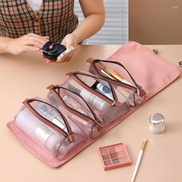 Cosmetic Bags 4PCS In 1 Bag For Women Zipper Mesh Separable Cosmetics Pouch Ladies Foldable Nylon Rope Makeup Kosmetyczka