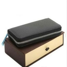 Newest Style Leather men and women Long Wallets wallets single zipper purse card Holders 4 color for pick #60734 With Box Bags296R