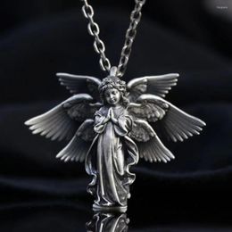Pendant Necklaces Fashion Silver Color Fairy Seraph Prayer Good Luck Necklace Men Ladies Anniversary Amulet Jewelry Gift