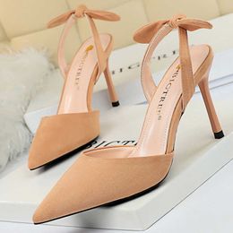 Bow Suede Sandals Knot Women BIGTREE Shoes Stiletto Heeled Summer High Heels Pumps Fashion T