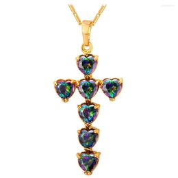 Pendant Necklaces Collare Heart Cross Mens Gold/Silver Color Crystal Cubic Zirconia Girls Reiki Gift Jewelry Religious Necklace Women P229