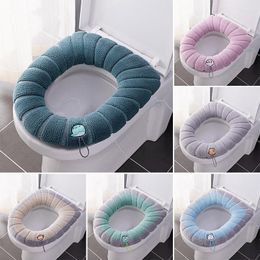 Toilet Seat Covers Winter Keep Warm Cover With Handle Washable Soft Plush Bath O-shape Lid Mat Set Knitting Bathroom Accessories