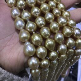 Chains 9-12mm Big Size Natural Real Baroque Southsea Gold Golden Colour Pearl Necklace Tahiti Strand String 38cm Long