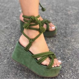 Sandals Women' s Wedges Sandals Cross Tie Fashion Platform Solid Gladiator Ladies Pumps Rome Vintage Casual Female Shoes 2022 New T221209